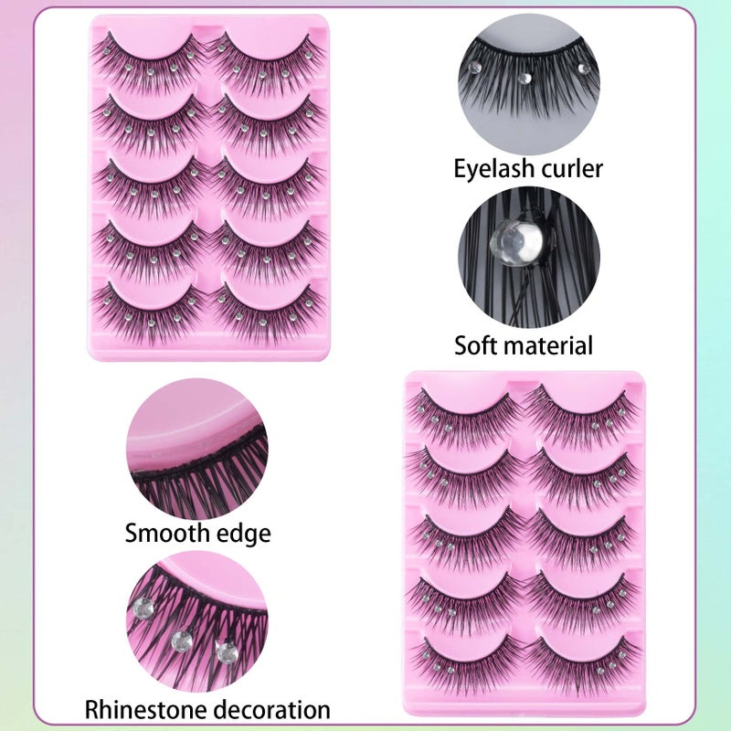 ANCIRS 2 Boxes(20pcs) Diamond False Eyelashes for Makeup, Natural Rhinestone Decorative Faux Mink Lashes, False Eye Lashes for Valentines Halloween New Year Cosplay Party Stage Decor - Image 5
