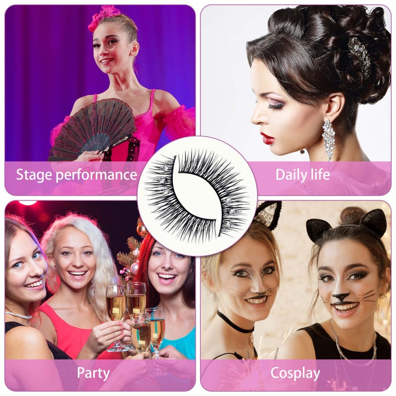 ANCIRS 2 Boxes(20pcs) Diamond False Eyelashes for Makeup, Natural Rhinestone Decorative Faux Mink Lashes, False Eye Lashes for Valentines Halloween New Year Cosplay Party Stage Decor - Image 4