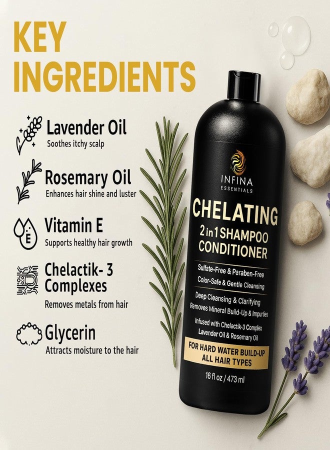 INFINA ESSENTIALS Hard Water Shampoo and Conditioner - 2-in-1 Chelating Cleanser for Buildup Removal, Soft & Shiny Hair - With Chelactik-3 Complex, Amodimethicone & Rosemary Oil - Sulfate-Free - Color Safe - 16 fl oz - Image 2