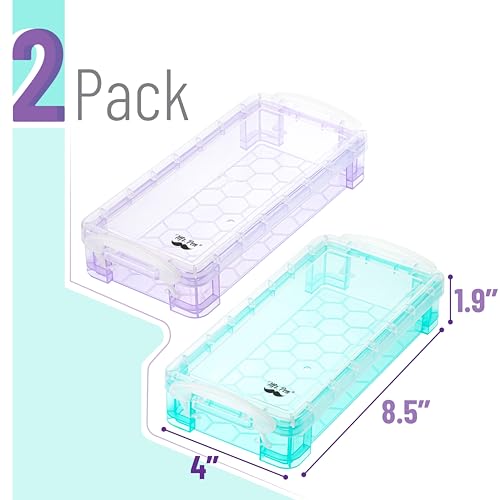 Mr. Pen- Pencil, Crayon Box, Assorted Color, 2 Pack, Clear Plastic Hard Pencil Case - Image 2