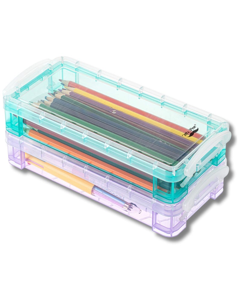 Mr. Pen- Pencil, Crayon Box, Assorted Color, 2 Pack, Clear Plastic Hard Pencil Case - Image 1