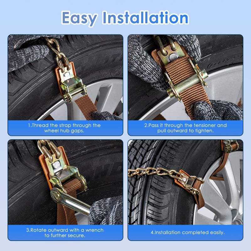 Qoosea Snow Chains 8Pcs Tire Chains Snow Chains for Car SUV Tire Chains with Tightening Buckles Universal Anti-Slip Snow Tire Chains Tire Cables Durable Chains for Tires Heavy Duty - Image 5