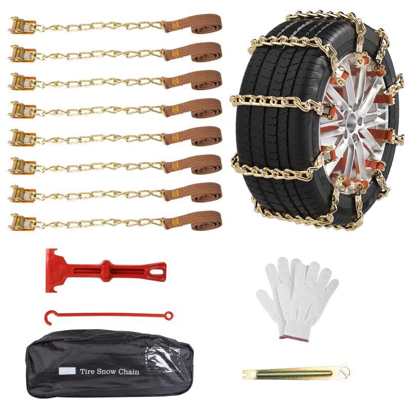Qoosea Snow Chains 8Pcs Tire Chains Snow Chains for Car SUV Tire Chains with Tightening Buckles Universal Anti-Slip Snow Tire Chains Tire Cables Durable Chains for Tires Heavy Duty - Image 1