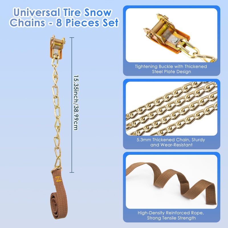 Qoosea Snow Chains 8Pcs Tire Chains Snow Chains for Car SUV Tire Chains with Tightening Buckles Universal Anti-Slip Snow Tire Chains Tire Cables Durable Chains for Tires Heavy Duty - Image 3