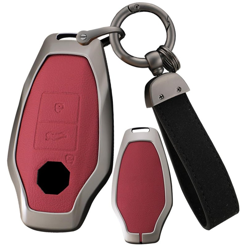 ontto Car Key Protective Case Fits MG MG7 2023 2024 Zinc Alloy Leather Key Case Key Fob Car Accessories 3 Buttons B Red - Image 1