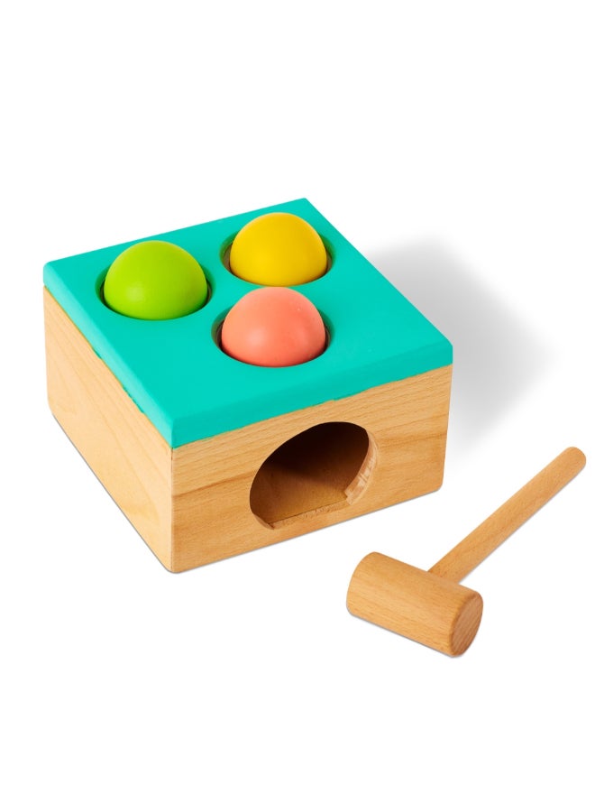 Curious Cub مطرقة خشبية كروية للطرق مع صندوق حالة  مهارات حركية دقيقة وألعاب حسية  مجموعة ألعاب تعليمية مبكرة من مونتيسوري للأطفال (6 أشهر - 2 سنوات) - Image 1