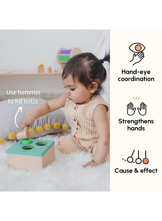 Curious Cub مطرقة خشبية كروية للطرق مع صندوق حالة  مهارات حركية دقيقة وألعاب حسية  مجموعة ألعاب تعليمية مبكرة من مونتيسوري للأطفال (6 أشهر - 2 سنوات) - Image 3