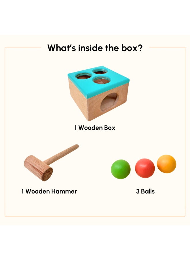 Curious Cub مطرقة خشبية كروية للطرق مع صندوق حالة  مهارات حركية دقيقة وألعاب حسية  مجموعة ألعاب تعليمية مبكرة من مونتيسوري للأطفال (6 أشهر - 2 سنوات) - Image 2