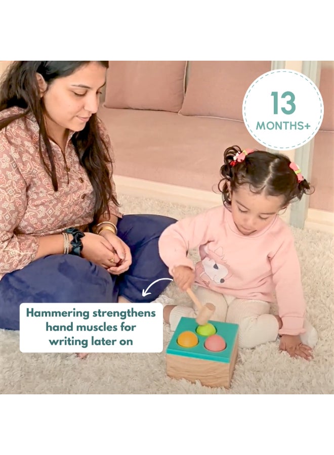 Curious Cub مطرقة خشبية كروية للطرق مع صندوق حالة  مهارات حركية دقيقة وألعاب حسية  مجموعة ألعاب تعليمية مبكرة من مونتيسوري للأطفال (6 أشهر - 2 سنوات) - Image 4