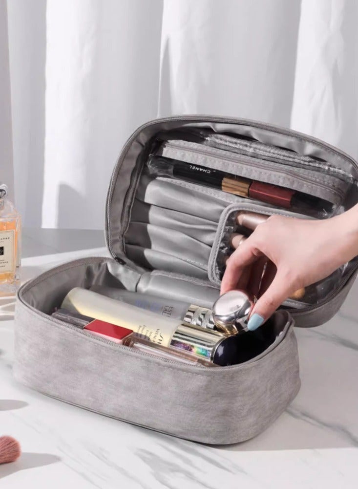 Makeup Bag, Portable, High-end Women's Partition, Large Capacity Cosmetics Storage Bag, Business Travel Toiletries Bag, light brown makeup bag - Image 2