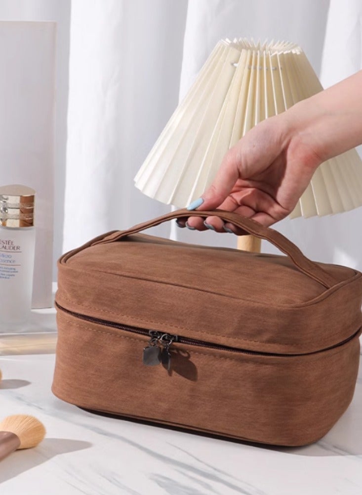 Makeup Bag, Portable, High-end Women's Partition, Large Capacity Cosmetics Storage Bag, Business Travel Toiletries Bag, light brown makeup bag - Image 3