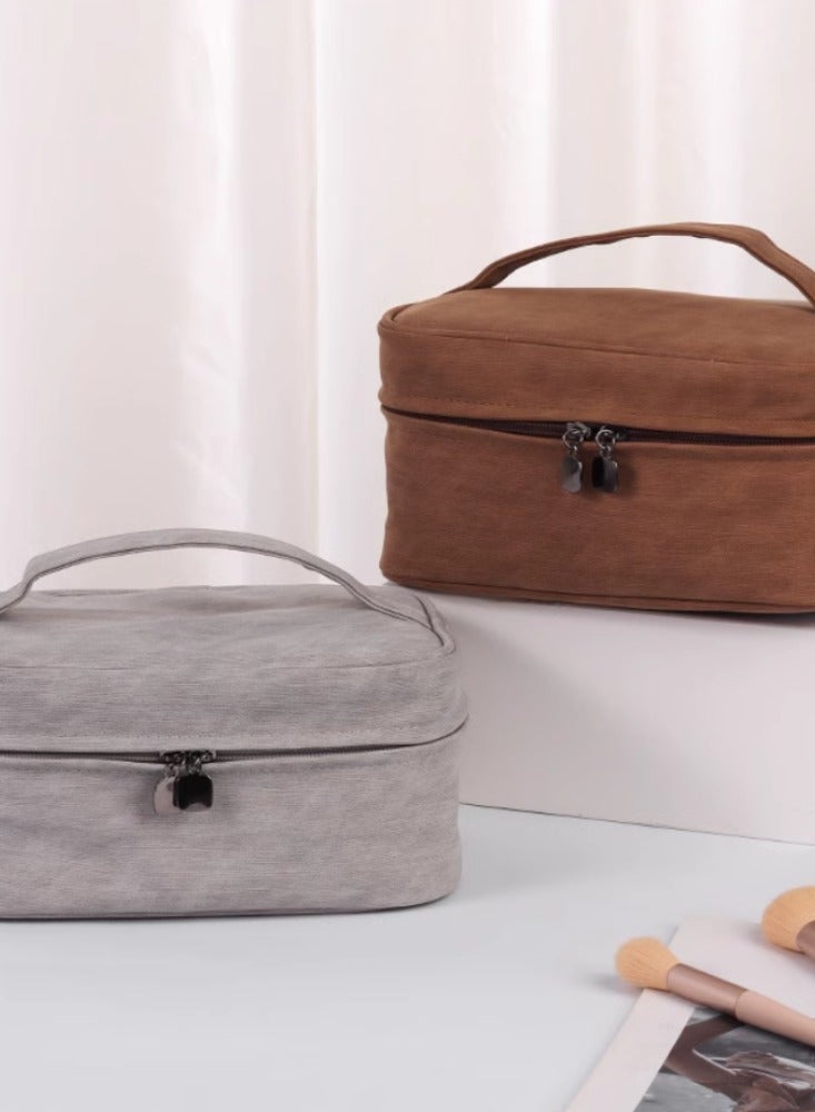 Makeup Bag, Portable, High-end Women's Partition, Large Capacity Cosmetics Storage Bag, Business Travel Toiletries Bag, light brown makeup bag - Image 5