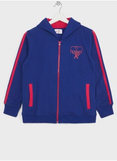 Girls Contrasting Full Zip Hoodie