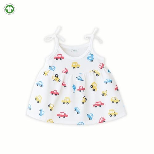 Kidbea® 100% Organic Cotton Newborn Baby Girls Sleeveless Dress | Casual Muslin Frock Infant - Red Car Print (3-6 Months) - Image 2