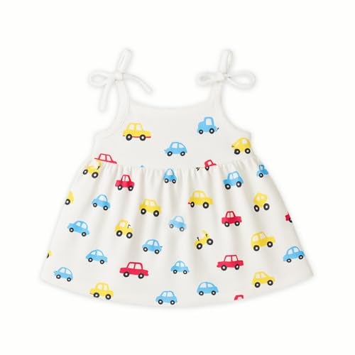 Kidbea® 100% Organic Cotton Newborn Baby Girls Sleeveless Dress | Casual Muslin Frock Infant - Red Car Print (3-6 Months) - Image 3