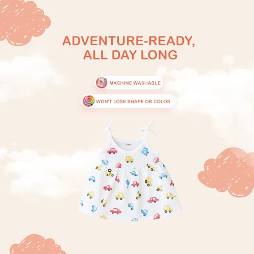 Kidbea® 100% Organic Cotton Newborn Baby Girls Sleeveless Dress | Casual Muslin Frock Infant - Red Car Print (3-6 Months) - Image 5