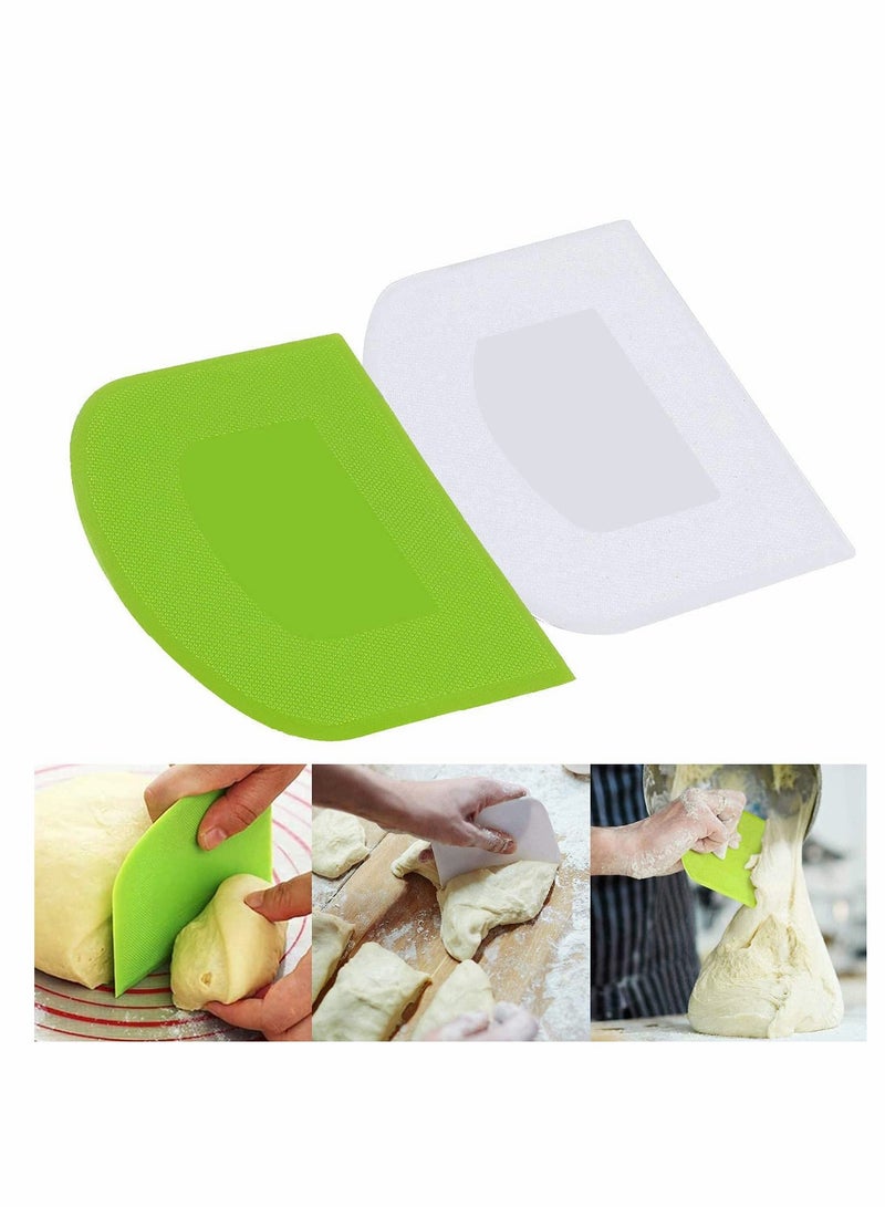 KASTWAVE 2 Pieces Dough Scraper Bowl Scraper Food-safe Plastic Dough Cutter Flexible Plastic Scraper Practical Bench Scraper Multipurpose Food Scrappers for Bread Dough Cake Fondant Icing, White, Green - Image 1