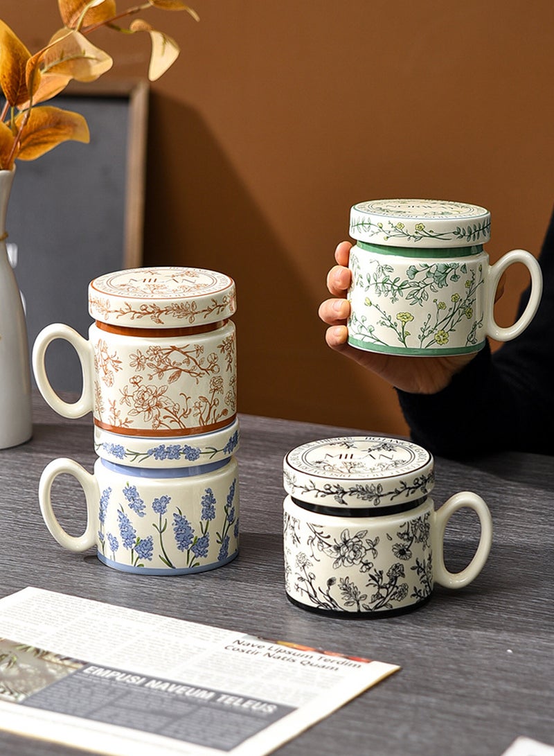 380Ml Microwave - Safe Ceramic Mug With Lid - Black Floral Pattern, Stylish & Functional For Coffee, Tea & Beverage  - Image 5