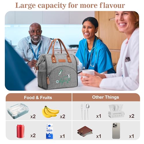 LOKASS Nurse Lunch Bag for Women, Embroidered Lunch Box with Special Nursing Design, Insulated Lunch Tote Ideal for Nurse Gifts, Neutral Grey - Image 3