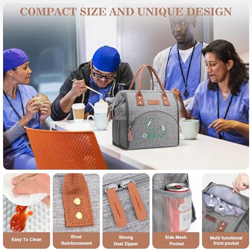 LOKASS Nurse Lunch Bag for Women, Embroidered Lunch Box with Special Nursing Design, Insulated Lunch Tote Ideal for Nurse Gifts, Neutral Grey - Image 4