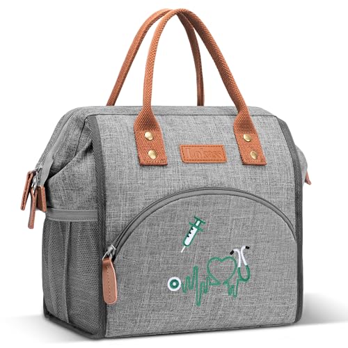 LOKASS Nurse Lunch Bag for Women, Embroidered Lunch Box with Special Nursing Design, Insulated Lunch Tote Ideal for Nurse Gifts, Neutral Grey - Image 1