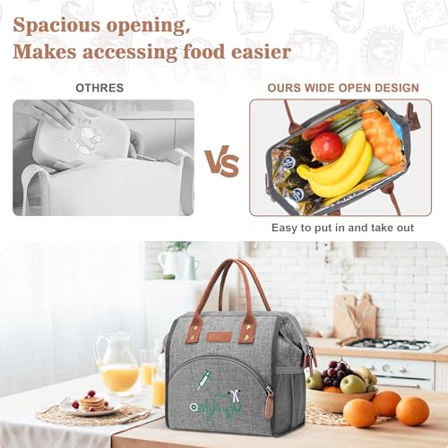 LOKASS Nurse Lunch Bag for Women, Embroidered Lunch Box with Special Nursing Design, Insulated Lunch Tote Ideal for Nurse Gifts, Neutral Grey - Image 5