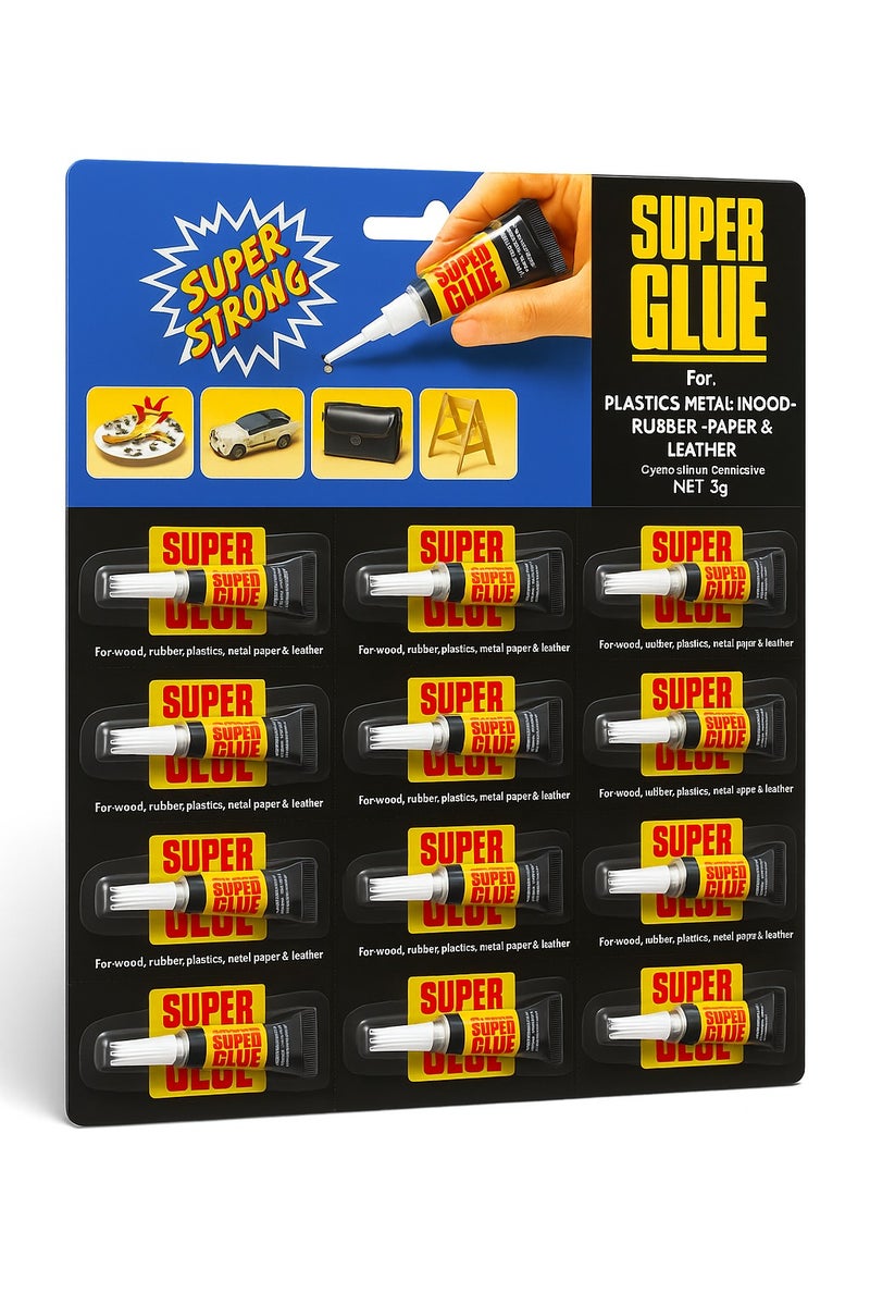 Super Glue Super Glue 3g – Ultra-Strong Adhesive for Plastics, Metal, Wood, Rubber, Paper & Leather (12-Pack) - Image 1
