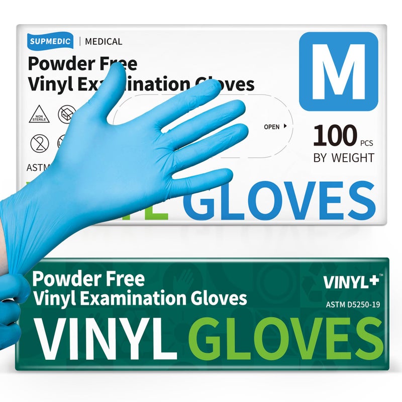 Supmedic Vinyl Disposable Exam Gloves, 4 Mil Powder-Free Latex-Free Food Grade Cooking Cleaning Medical Glove, Blue 100 Pcs (Medium) - Image 1