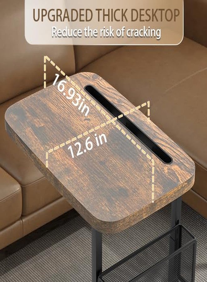 alentar Fashion TV Tray Table with Large Tabletop, Adjustable Sofa Table with Storage Baskets, Strong Metal Frame, Tv Dinner Tray Table for TV Watching, Meals, Snacks (Square, Brown, 16.93inch x 12.6inch) - Image 3