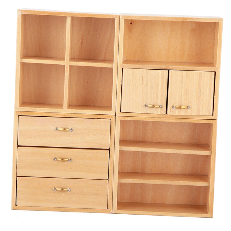 1:12 Mini Wood Cabinet Furniture Living Room Bedroom Cabinet Unit for Dollhouse(Burlywood) - Image 3