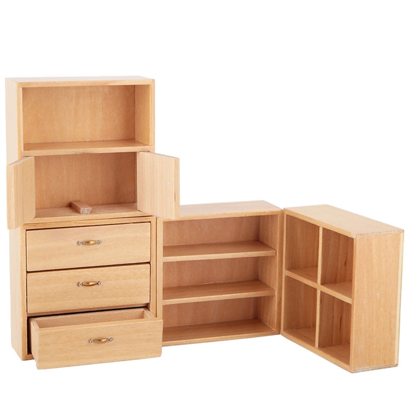 1:12 Mini Wood Cabinet Furniture Living Room Bedroom Cabinet Unit for Dollhouse(Burlywood) - Image 1