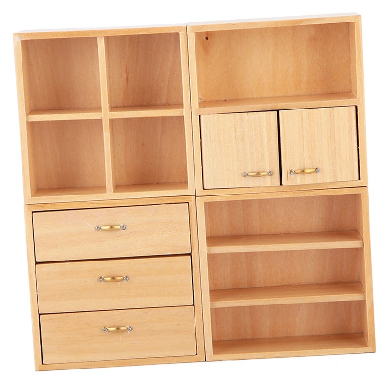 1:12 Mini Wood Cabinet Furniture Living Room Bedroom Cabinet Unit for Dollhouse(Burlywood) - Image 4