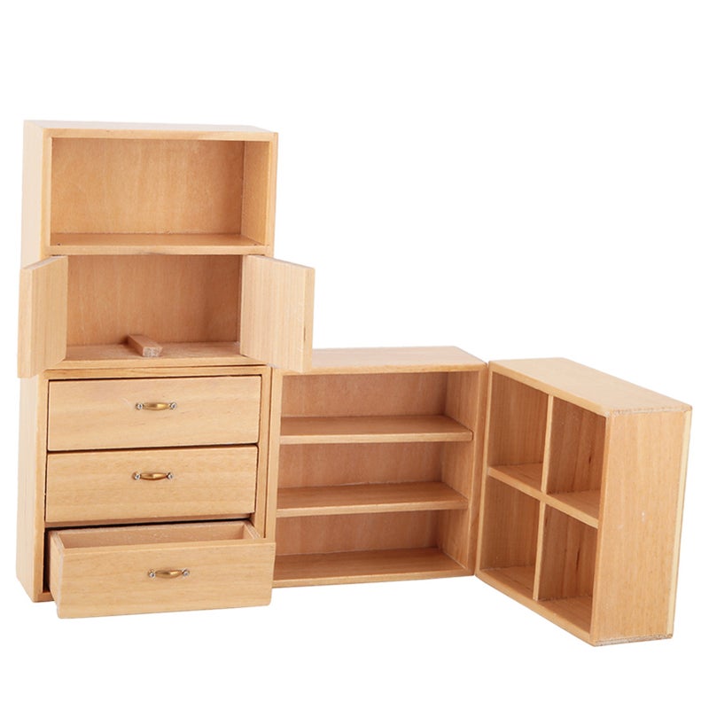 1:12 Mini Wood Cabinet Furniture Living Room Bedroom Cabinet Unit for Dollhouse(Burlywood) - Image 2