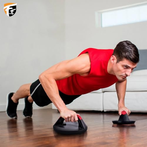 FirstFit Rotating Push Up Handles, Ergonomic Grips, 8" Base & Textured, Non-Slip Bottom Treads Push Up Bar For Gym & Home Exercise, Push Up Stand for Men & Women, Supports up to 260lbs - Black & Red - Image 2