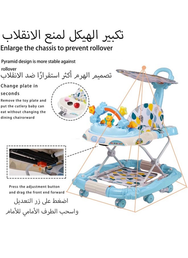 4-In-1 Baby Walker with Wheels Rocking Function Foldable Baby Push Walker with Adjustable Height Standing Mobile Activity Center with Music & Lights Foldable Activity Walker Help Baby Walk Interactive Toys