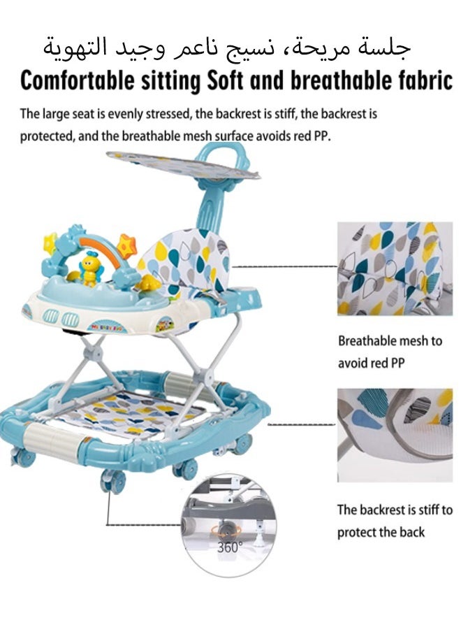 Aissiora 4-In-1 Baby Walker with Wheels Rocking Function Foldable Baby Push Walker with Adjustable Height Standing Mobile Activity Center with Music & Lights Foldable Activity Walker Help Baby Walk Interactive Toys  - Image 4