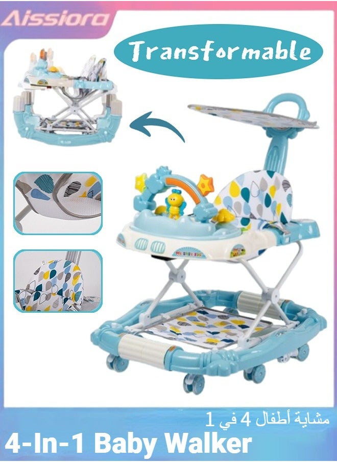 Aissiora 4-In-1 Baby Walker with Wheels Rocking Function Foldable Baby Push Walker with Adjustable Height Standing Mobile Activity Center with Music & Lights Foldable Activity Walker Help Baby Walk Interactive Toys  - Image 1