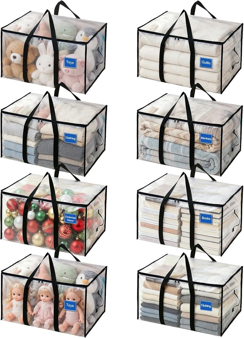 SDLDEER Moving Boxes 90L Clear Packing Boxes with Zippered Lids and Handles for Clothes, Travel, Camping Storage, Reusable Vacuum Storage Bags (8) - Image 1