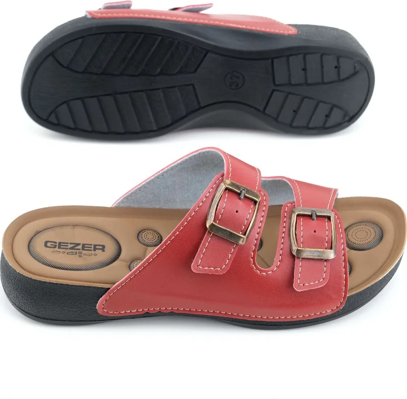 Gezer Summer Comfortable Sole Two Buckle Adjustable Faux Leather Daily Women's Slippers