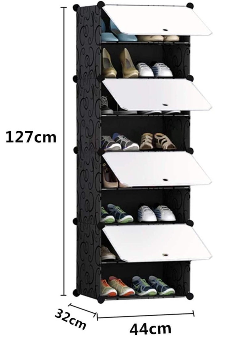 والالا خزانة أحذية بلاستيكية مكونة من 8 طبقات، خزانة أحذية بلاستيكية مع أبواب، منظم تخزين الأحذية المعياري المحمول، رف برجي، حامل أحذية قابل للتوسيع، موفر للمساحة لمدخل المدخل والخزانة - Image 2