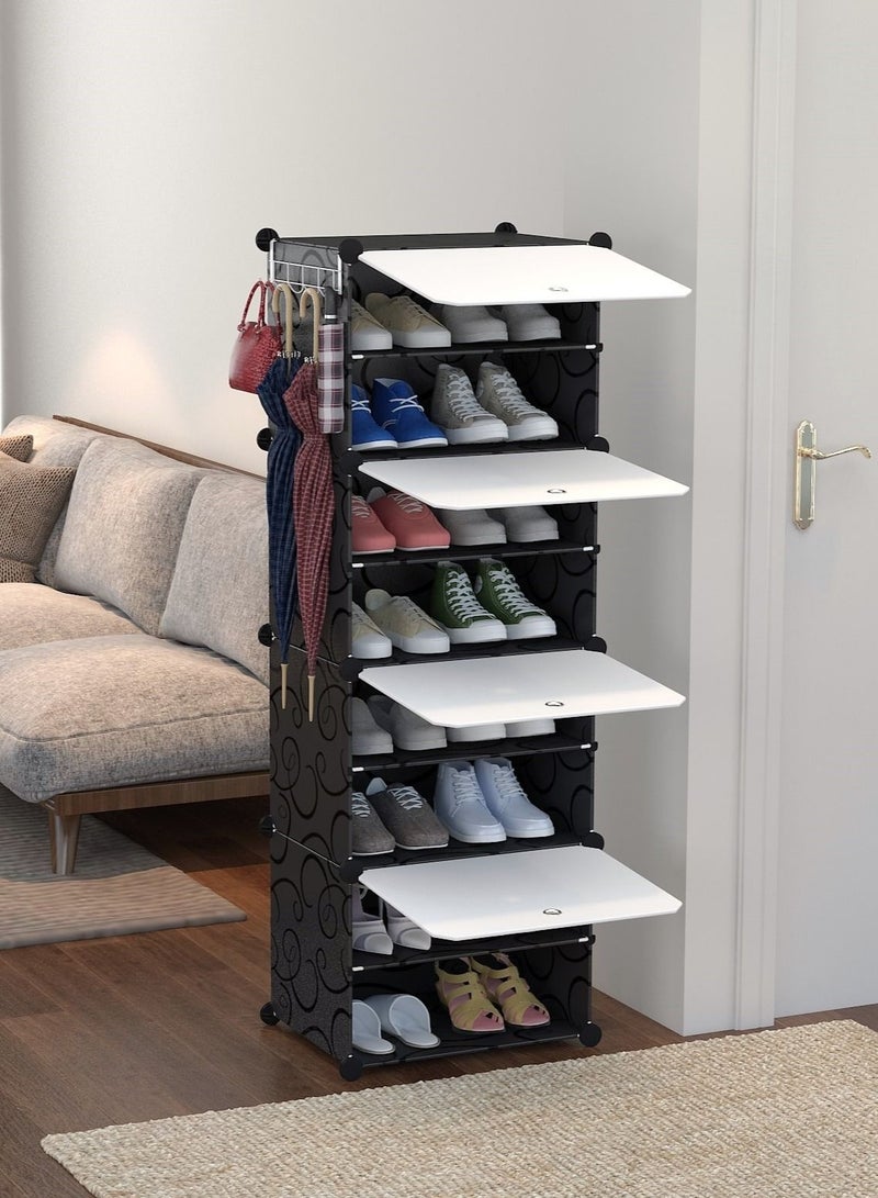 والالا خزانة أحذية بلاستيكية مكونة من 8 طبقات، خزانة أحذية بلاستيكية مع أبواب، منظم تخزين الأحذية المعياري المحمول، رف برجي، حامل أحذية قابل للتوسيع، موفر للمساحة لمدخل المدخل والخزانة - Image 1