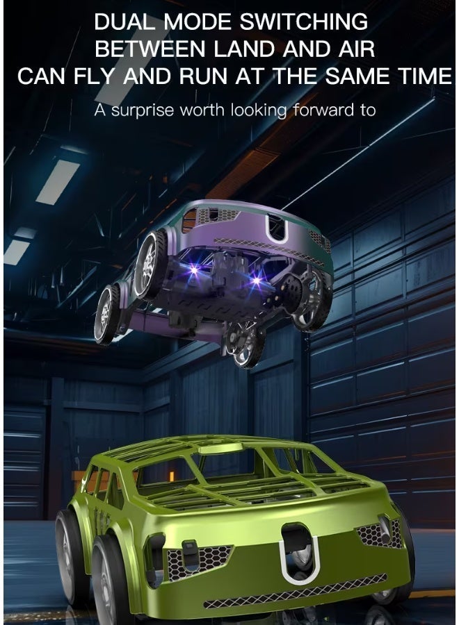 DAT Flying Car Drone Racer - 2-in-1 Land and Air RC Car with Dual Mode, One Click Takeoff, Cool Lighting, and Rubber Tires - For Kids Age 8+ - Green/Purple Color - Image 3