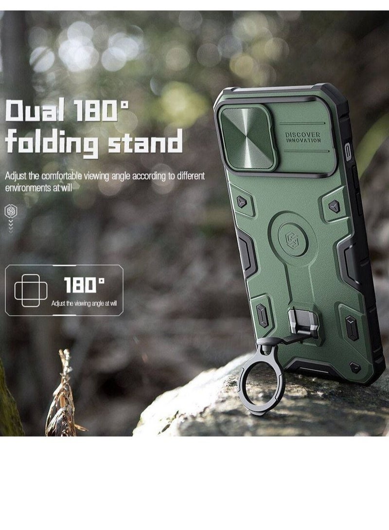 Nillkin CamShield Armor Pro With Ring Holder And Camera Protection Case Cover For iPhone 14 Pro Max Green - Image 2