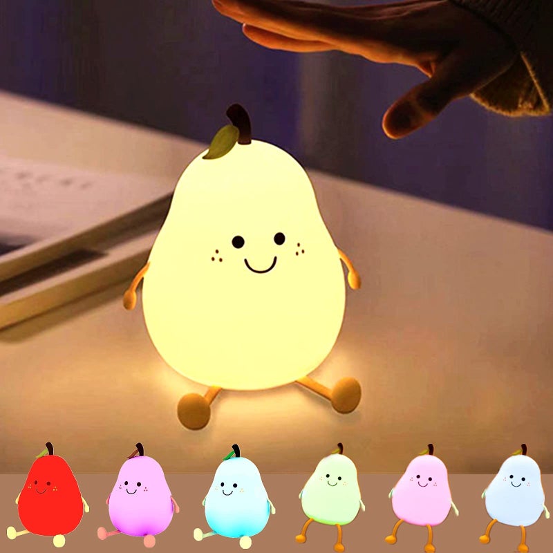 jaexest Night Light Cute Silicone Nursery Pear Lamp Bedside Lamp  LED Rechargeable Pear Shaped Lamps for Teen Girl Cute Gifts - Image 1