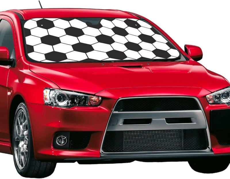 Soccer Ball White and Black Car Windshield Sun Shade, Keeps Interior Cool, Foldable Sun Visor Protector, Fits Cars Trucks SUVs Small - Image 2
