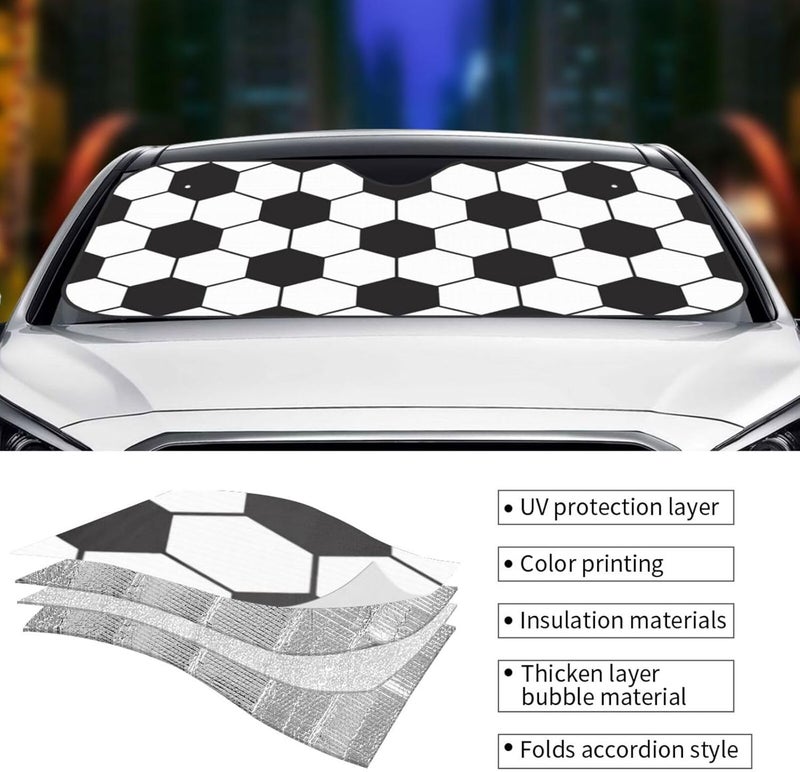 Soccer Ball White and Black Car Windshield Sun Shade, Keeps Interior Cool, Foldable Sun Visor Protector, Fits Cars Trucks SUVs Small - Image 5