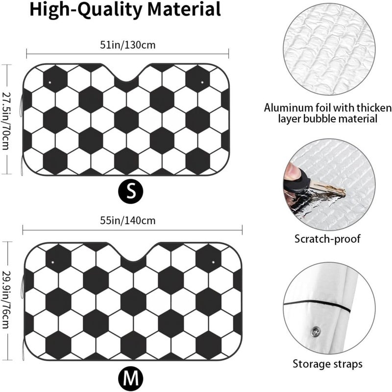 Soccer Ball White and Black Car Windshield Sun Shade, Keeps Interior Cool, Foldable Sun Visor Protector, Fits Cars Trucks SUVs Small - Image 4