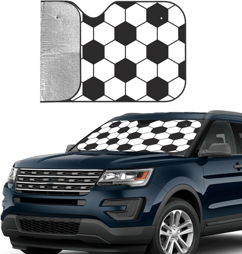 Soccer Ball White and Black Car Windshield Sun Shade, Keeps Interior Cool, Foldable Sun Visor Protector, Fits Cars Trucks SUVs Small - Image 3