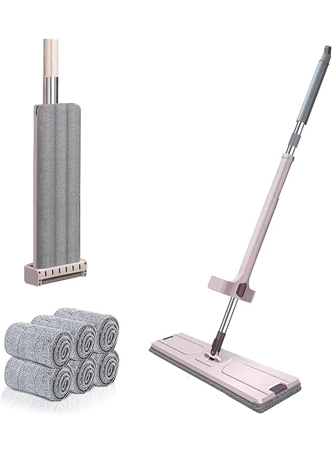 PROMASS Mop, Microfiber Mop with Self Wringer Set,Stainless-Steel Handle, 6 Washable & Reusable Microfiber Pads, Wet and Dry Use, Household Cleaning Tools, for Hardwood, Laminate, Tile - Image 1