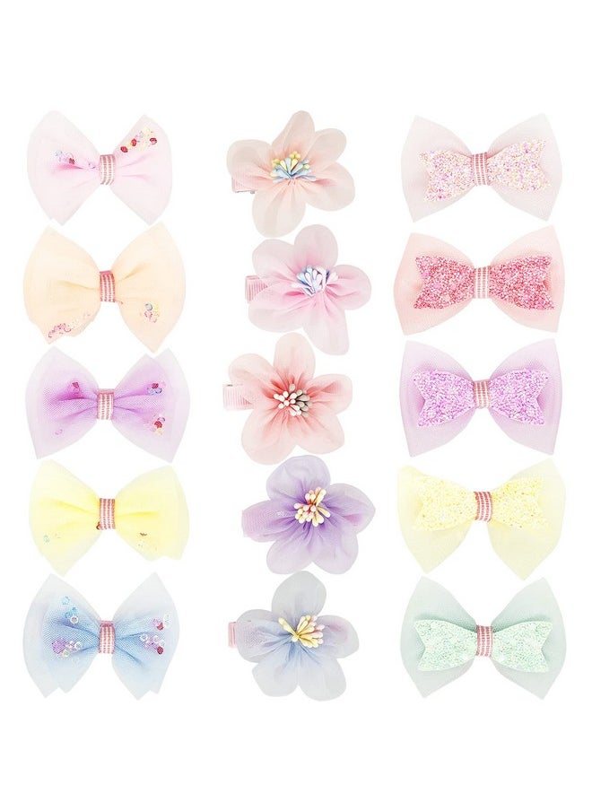 BETITETO Tulle Glitter Hair Bows For Girls Betiteto 15 Pieces Cute Handmade Flower Rhinestone Alligator Hair Clips Nonslip For Kids Women  - Image 2